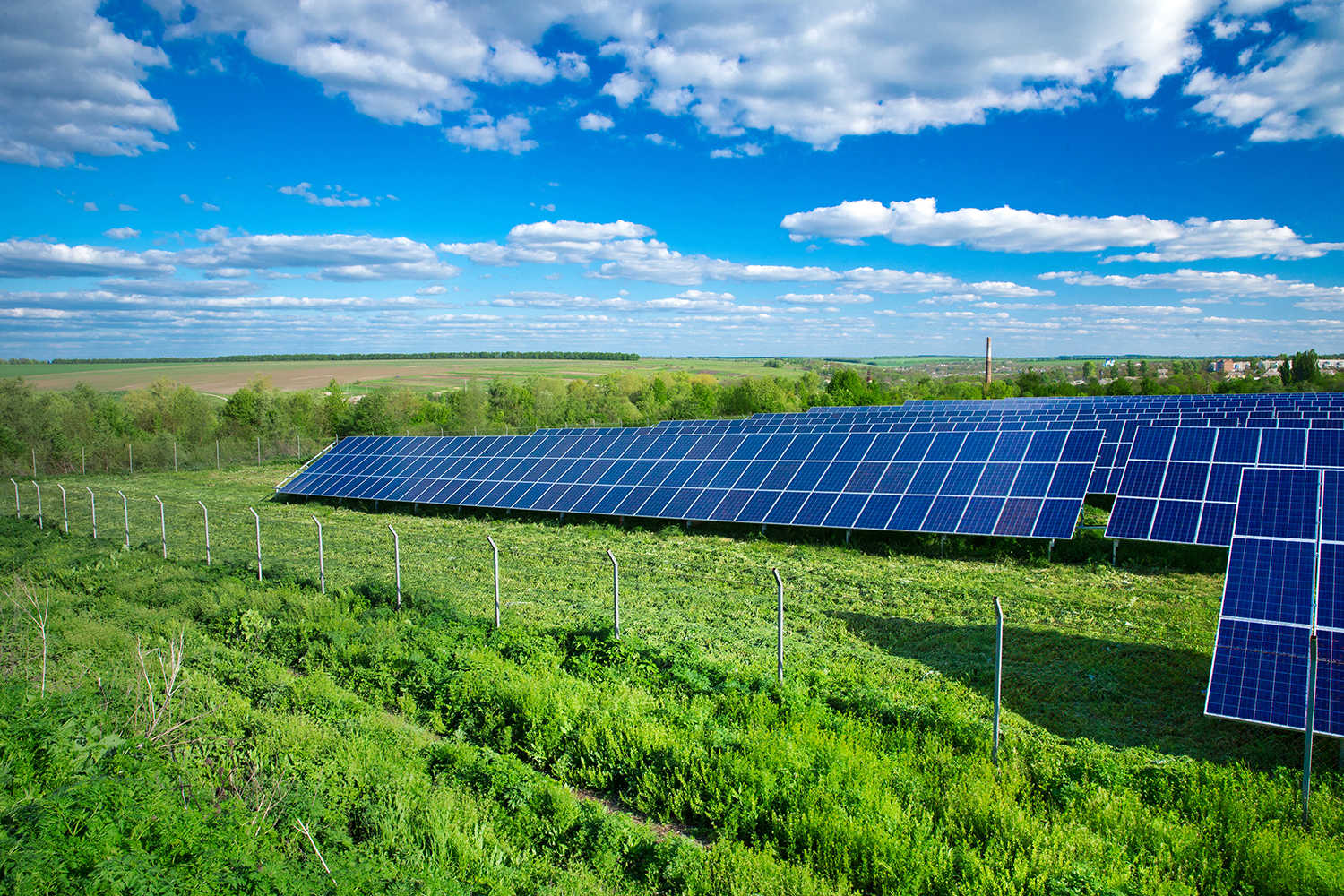 Mark med opstillede solcelleanlæg